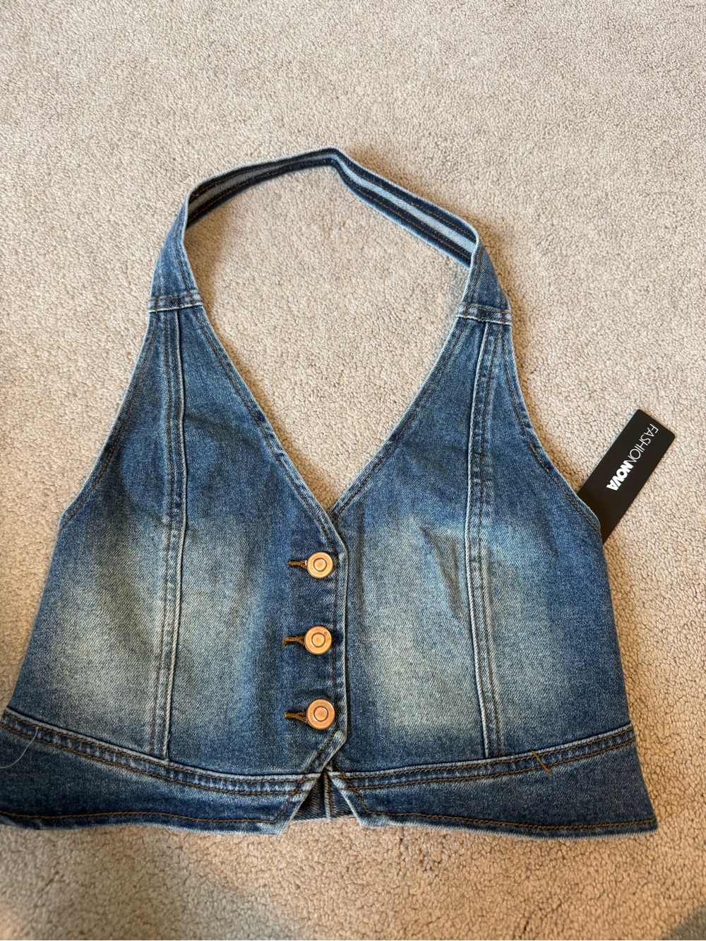 Fashion Nova Blue Denim Halter Top